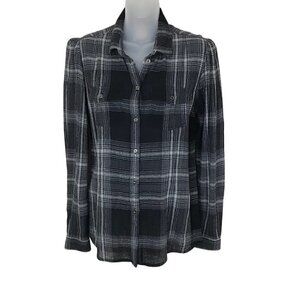 Burberry Brit Plaid Button Down Shirt In Multi Colour Black/ Grey Viscose Size S